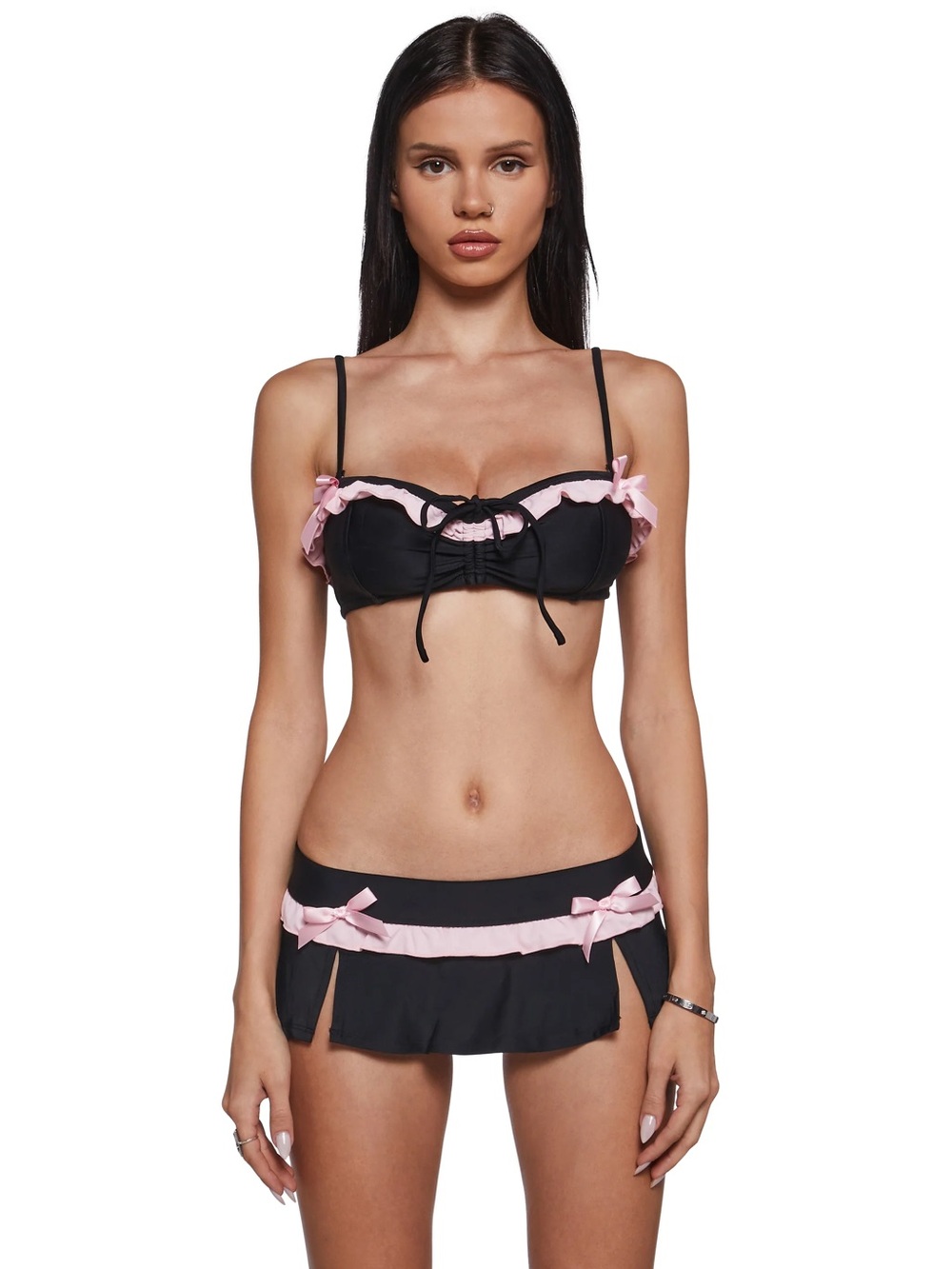 Sugar Thrillz Black & Pink Ruffle Bikini